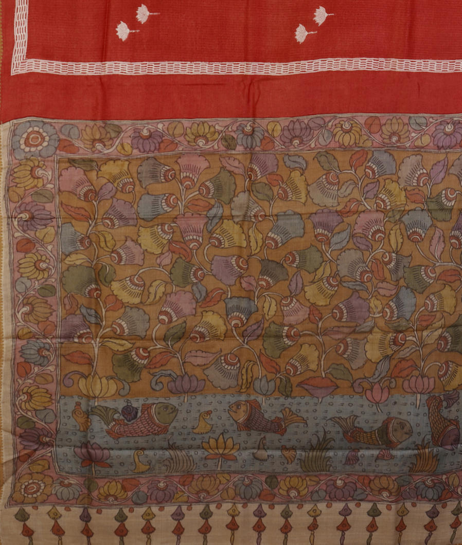 Red Tussar Printed Saree T4431274