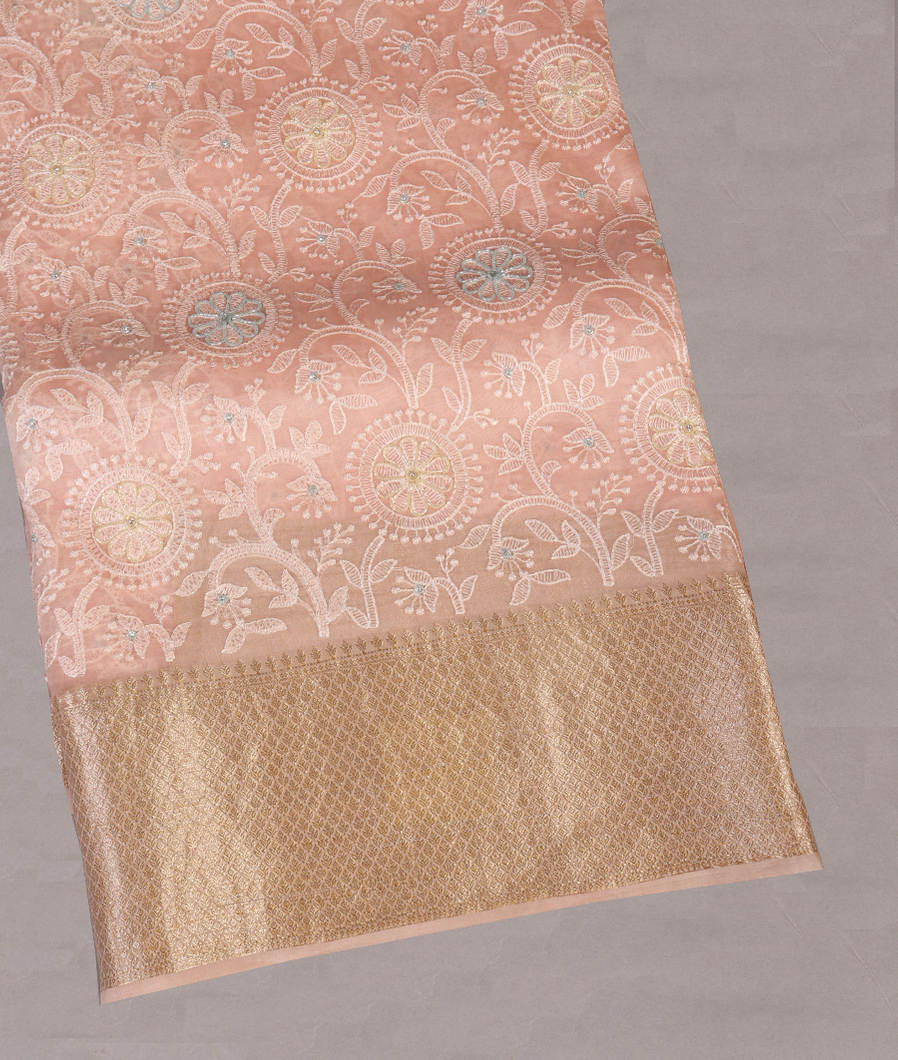Peach Kora Organza Embroidery Saree T441184-image