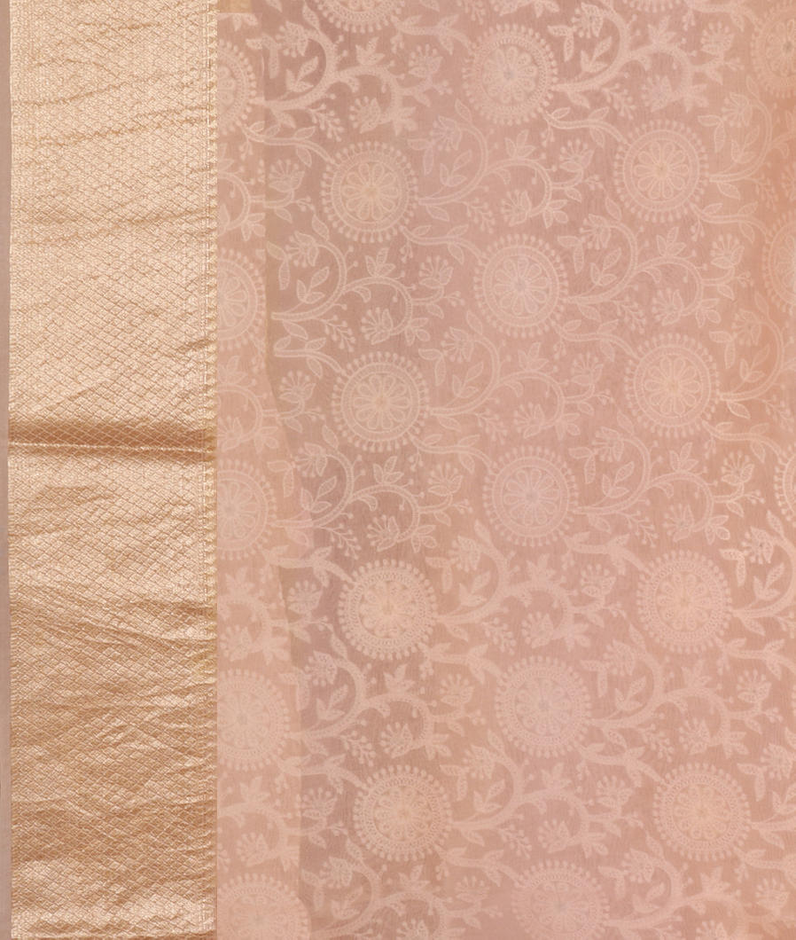 Peach Kora Organza Embroidery Saree T4411843