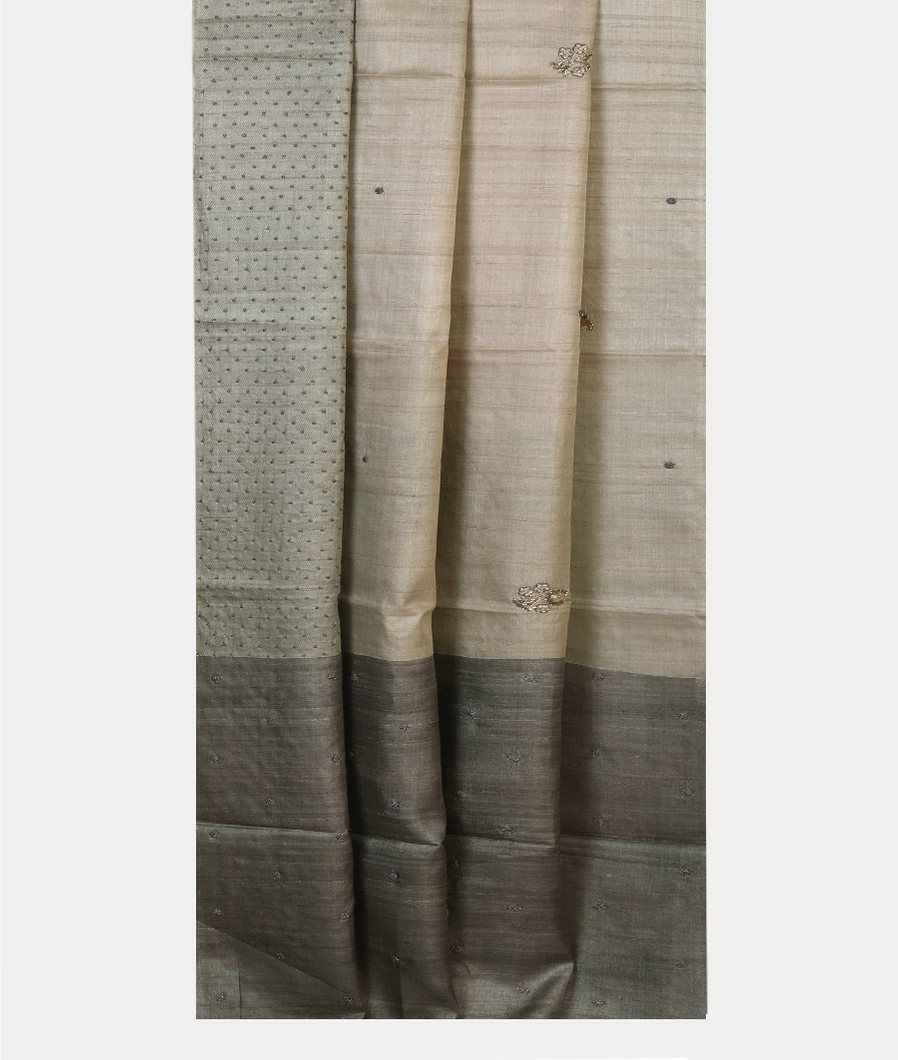 Grey Tussar Embroidery Saree T3803252