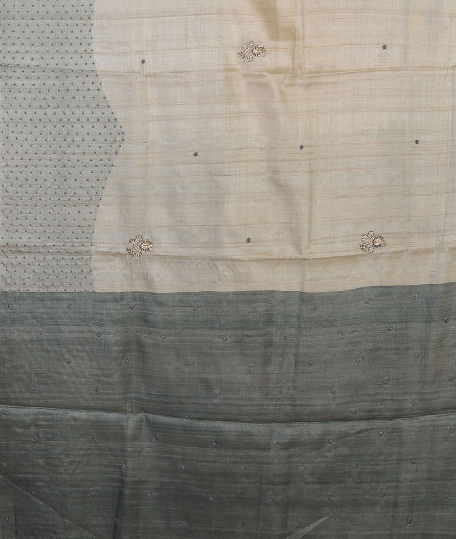 Grey Tussar Embroidery Saree T3803254