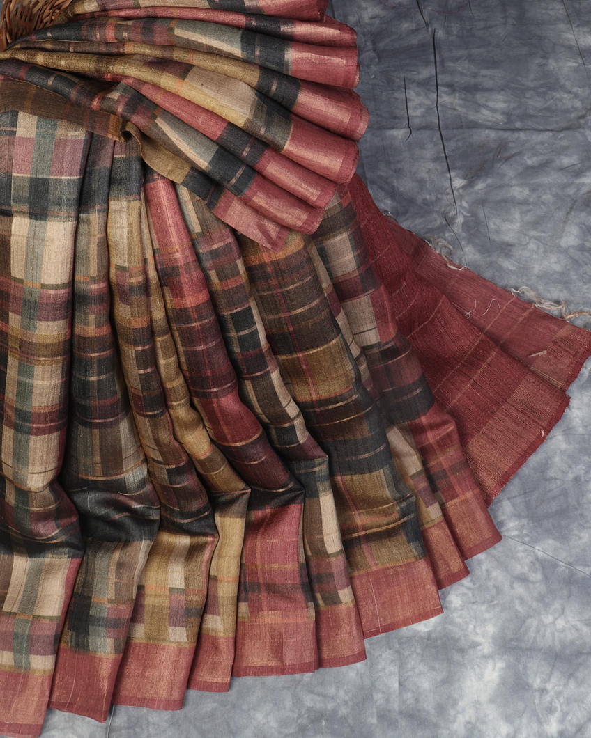 Multicolour Tussar Printed Saree T4442412