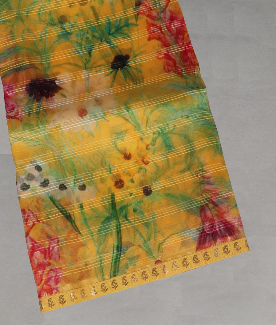 Yellow Kora Organza Printed Saree T442076-image