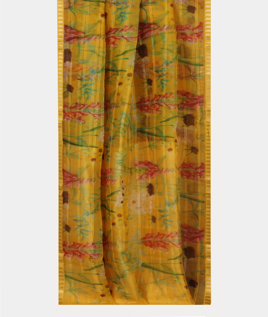 Yellow Kora Organza Printed Saree T4420762