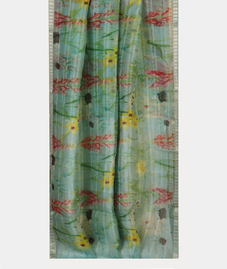 Blue Kora Organza Printed Saree T4420752