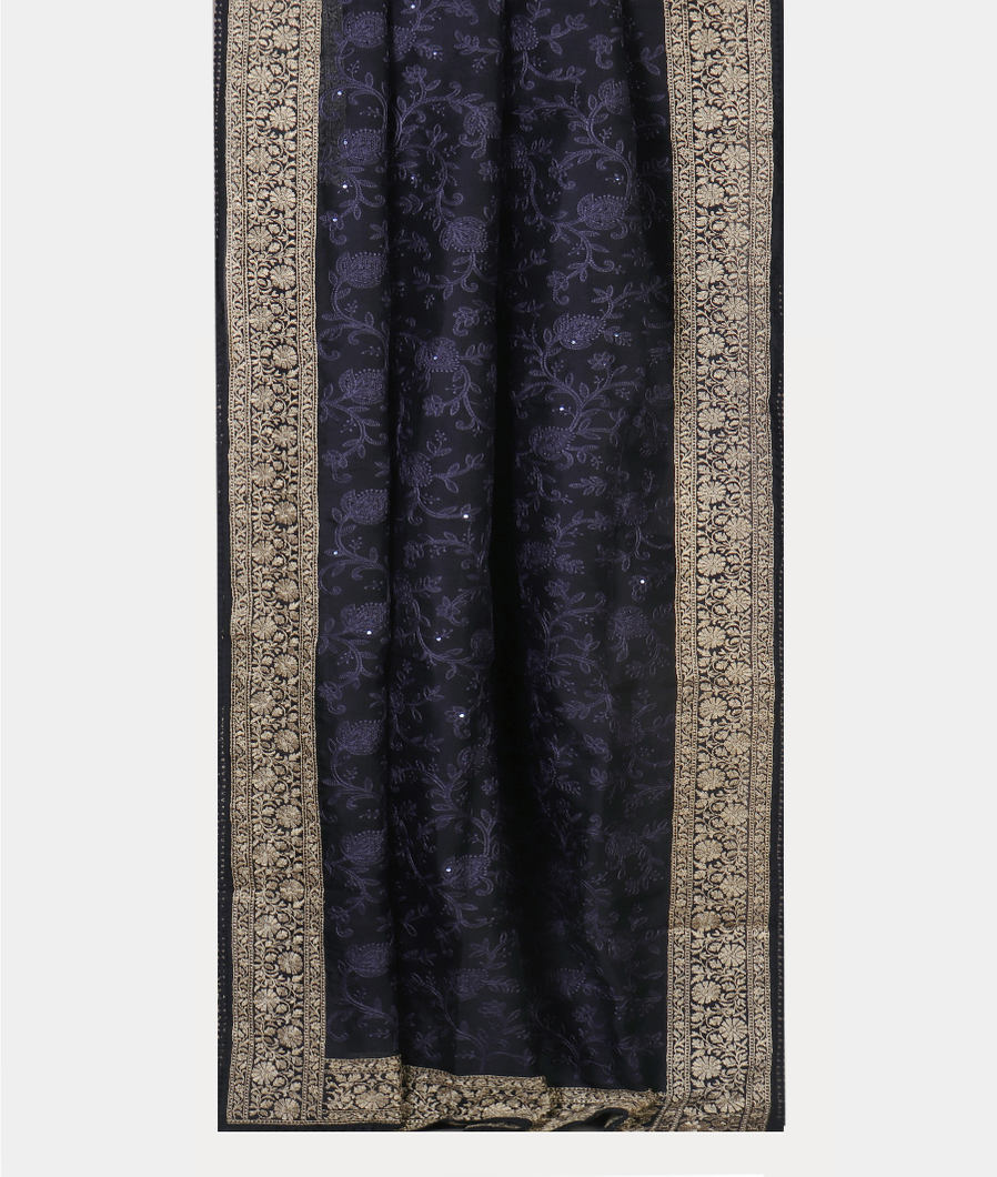 Blue Kora Organza Embroidery Saree T4328072