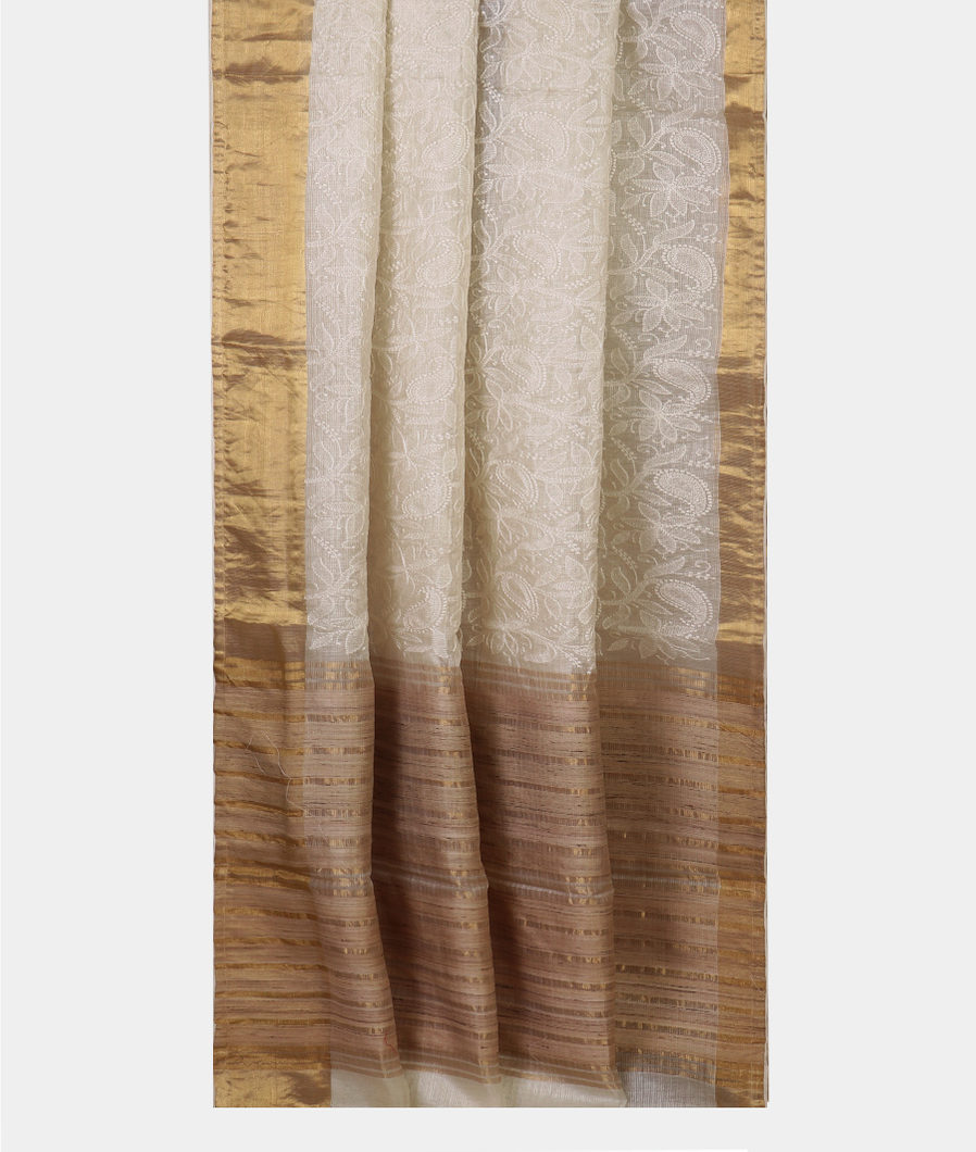 White Silk Kota Embroidery Saree T4412002