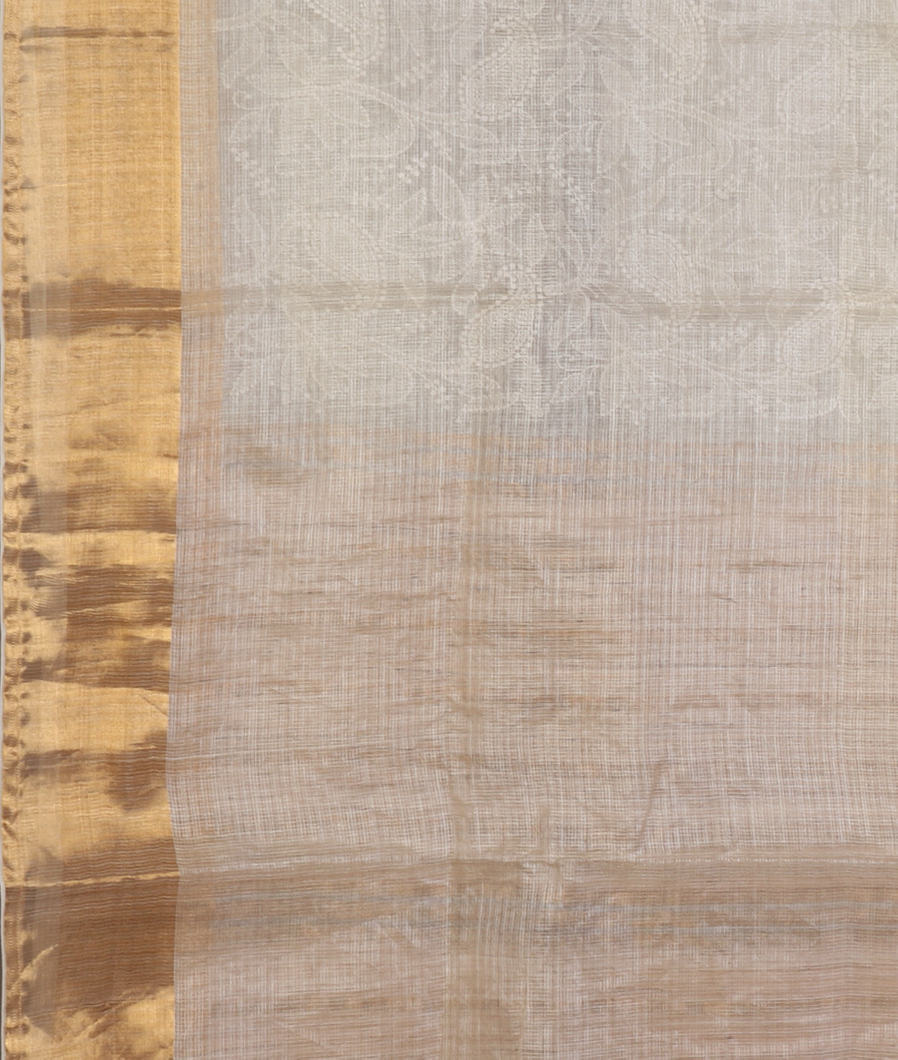 White Silk Kota Embroidery Saree T4412003