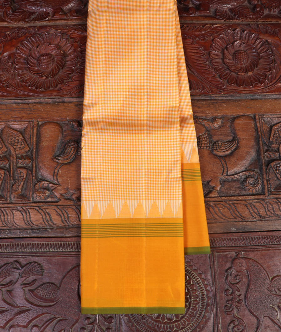 Cream and Yellow Handwoven Kanjivaram Silk Saree T442456-image