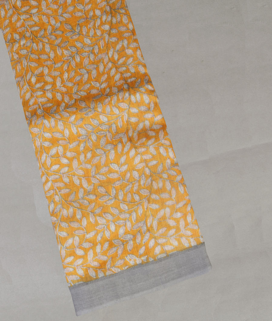 Yellow Soft Printed Cotton Saree T431180-image