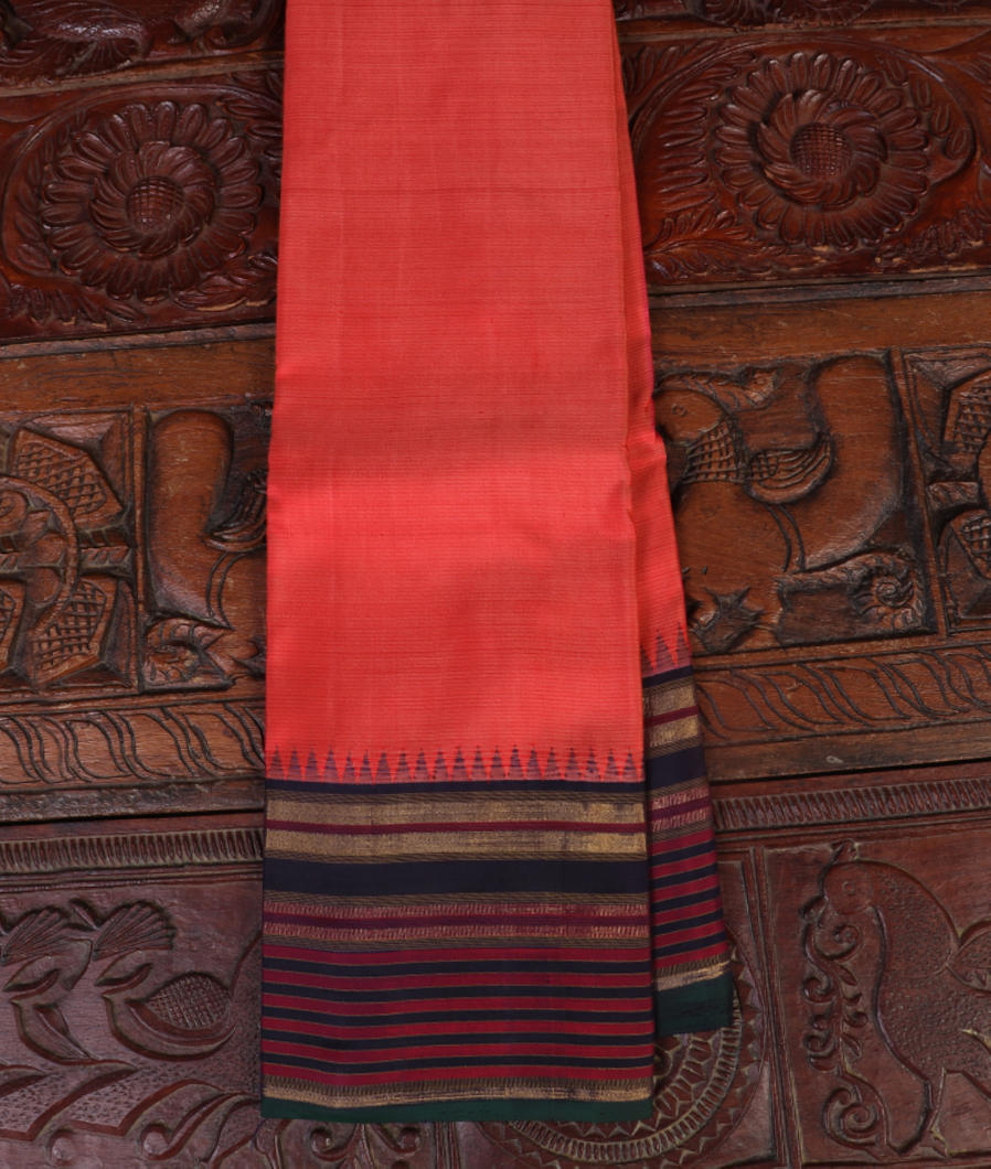 Orangish Pink Handwoven Kanjivaram Silk Saree T386587-image