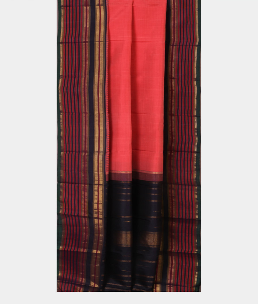 Orangish Pink Handwoven Kanjivaram Silk Saree T3865872