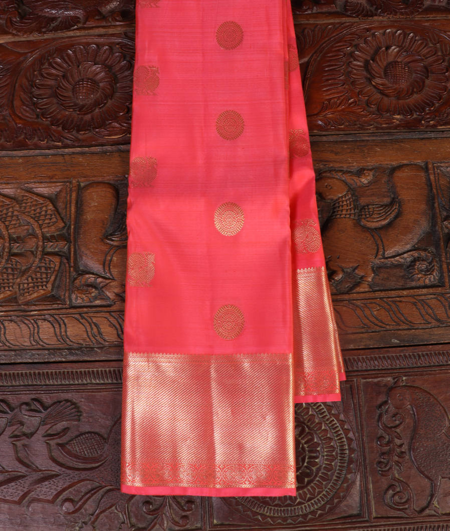 Orangish Pink Handwoven Kanjivaram Silk Saree T432325-image