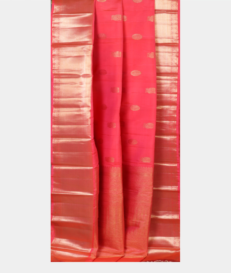 Orangish Pink Handwoven Kanjivaram Silk Saree T4323252