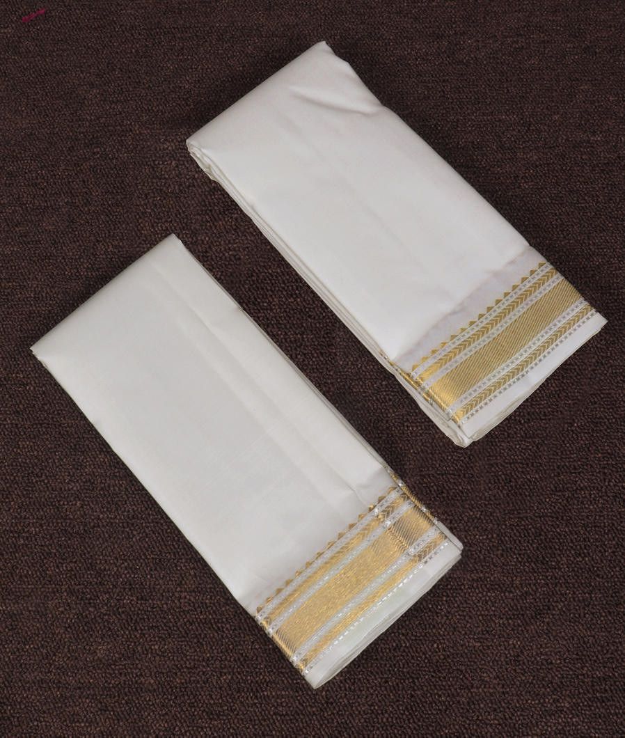 White Handwoven Kanjivaram Silk Dhoti and Vastharam T413623-image
