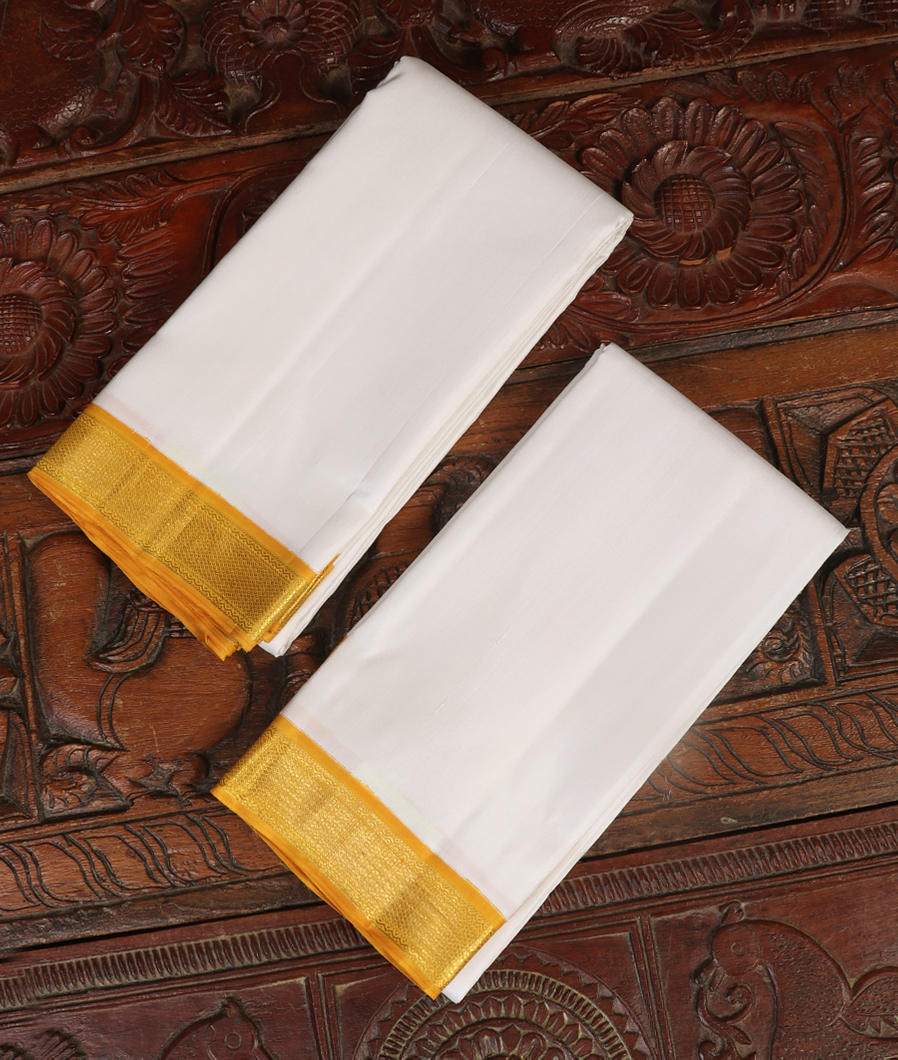 White Handwoven Kanjivaram Silk Dhoti and Vastharam T434676-image