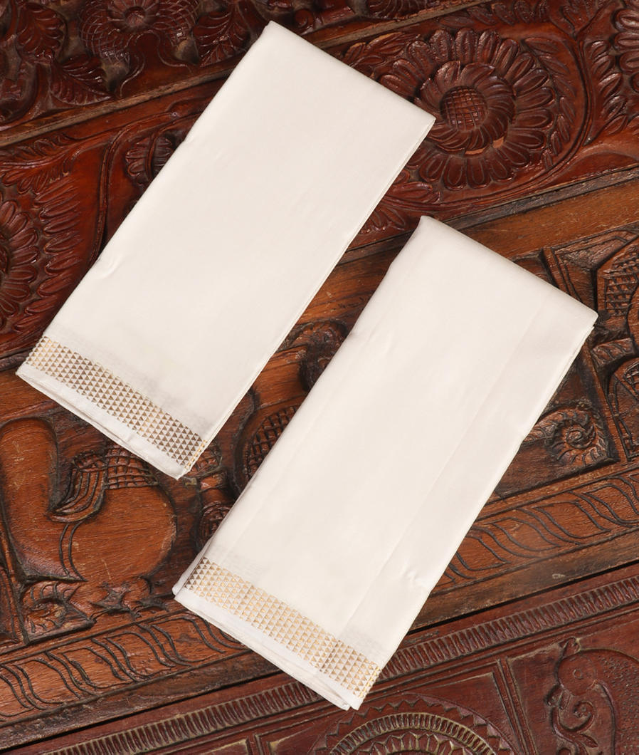White Handwoven Kanjivaram Silk Dhoti and Vastharam T418951-image