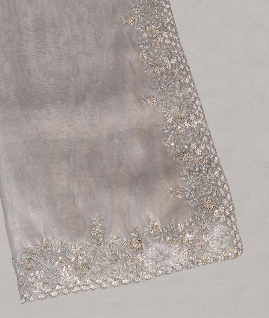 Silver Kora Tissue Organza Embroidery Saree T443203-image