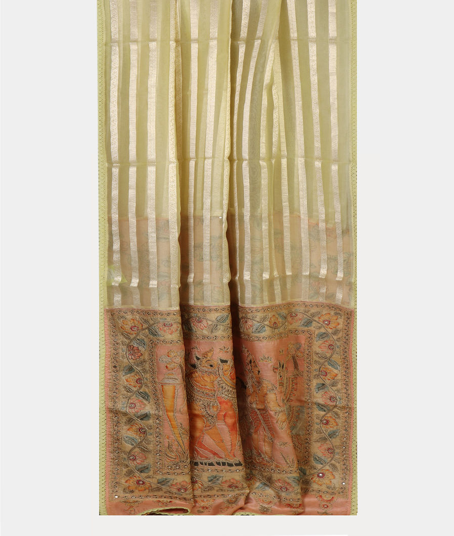 Yellow Kora Organza Embroidery Saree T4317382