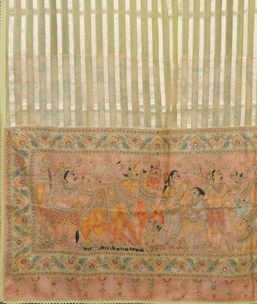 Yellow Kora Organza Embroidery Saree T4317384