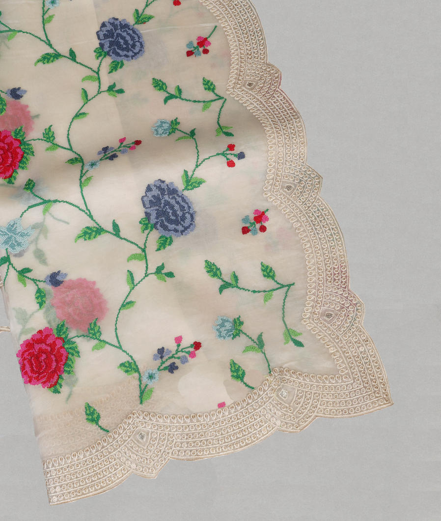 Off - White Kora Organza Embroidery Saree T432691-image