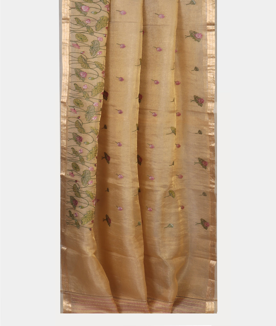 Beige Kora Tissue Organza Embroidery Saree T4272202