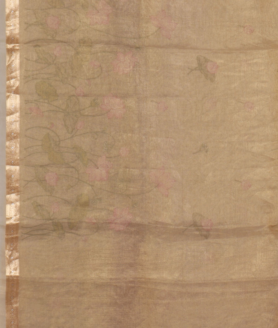 Beige Kora Tissue Organza Embroidery Saree T4272203