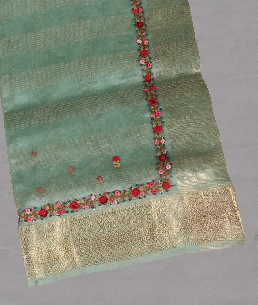 Green Kora Organza Embroidery Saree T366339-image