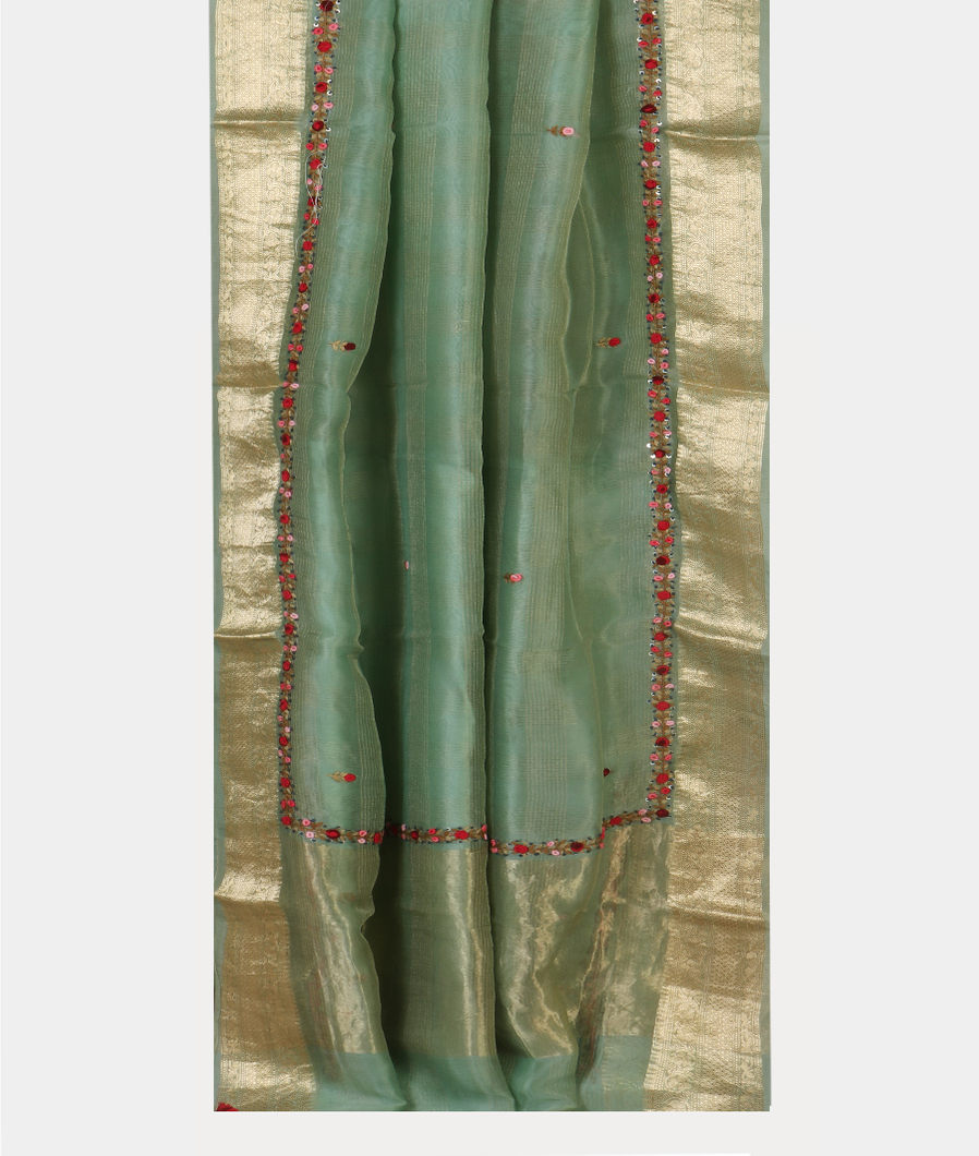 Green Kora Organza Embroidery Saree T3663392