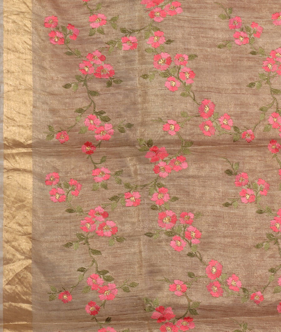 Pink Woven Tussar Saree T4454523