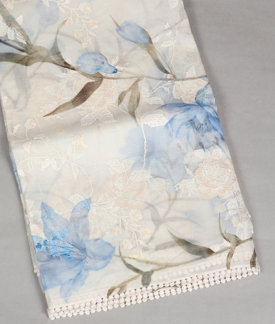 White Kora Organza Printed Saree T446282-image