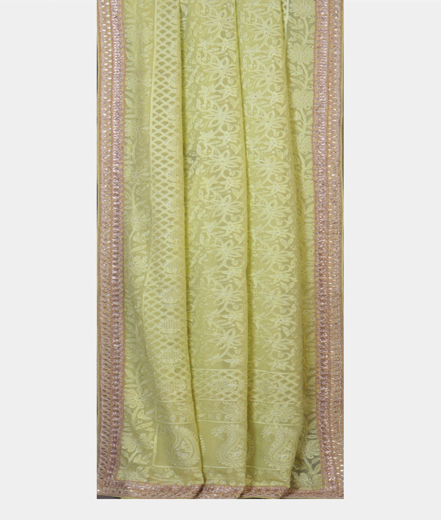 Light Green Georgette Silk Embroidery Saree T4331402