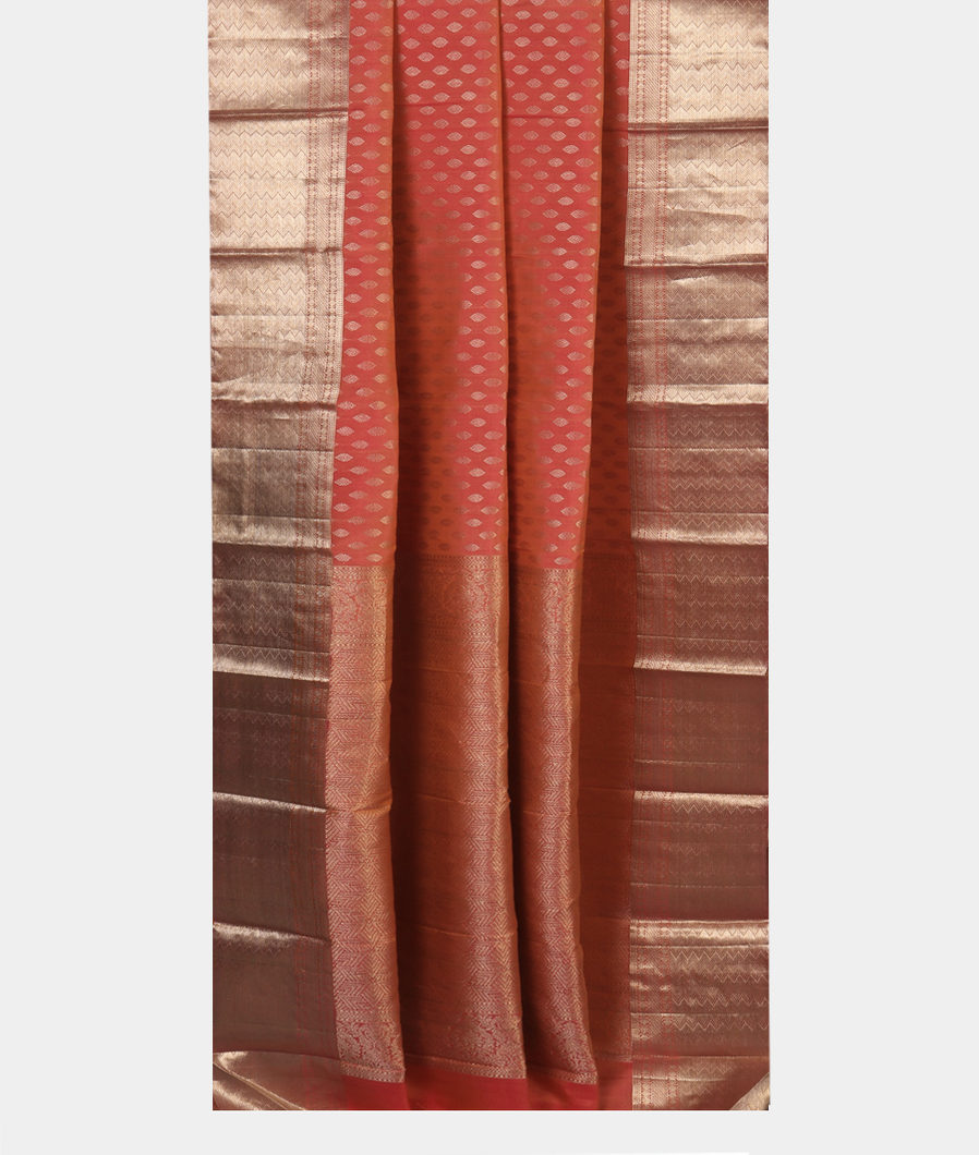 Orangish Pink Handwoven Kanjivaram Silk Saree T4332372