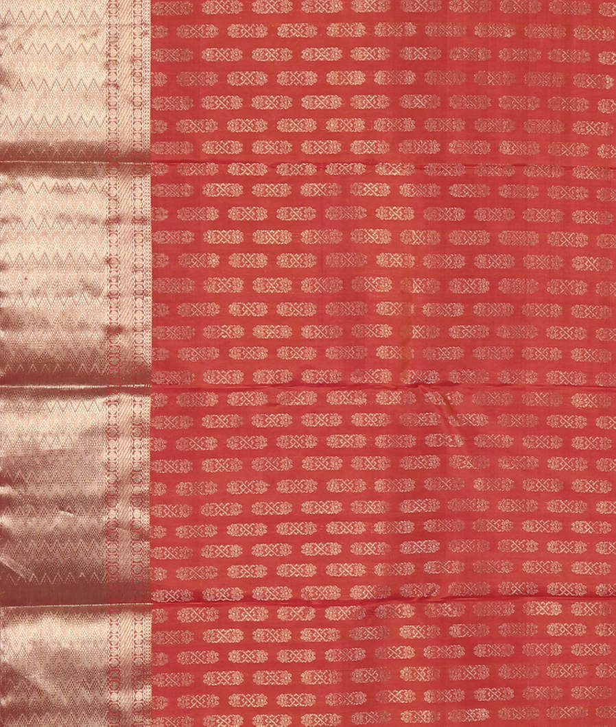 Orangish Pink Handwoven Kanjivaram Silk Saree T4332373