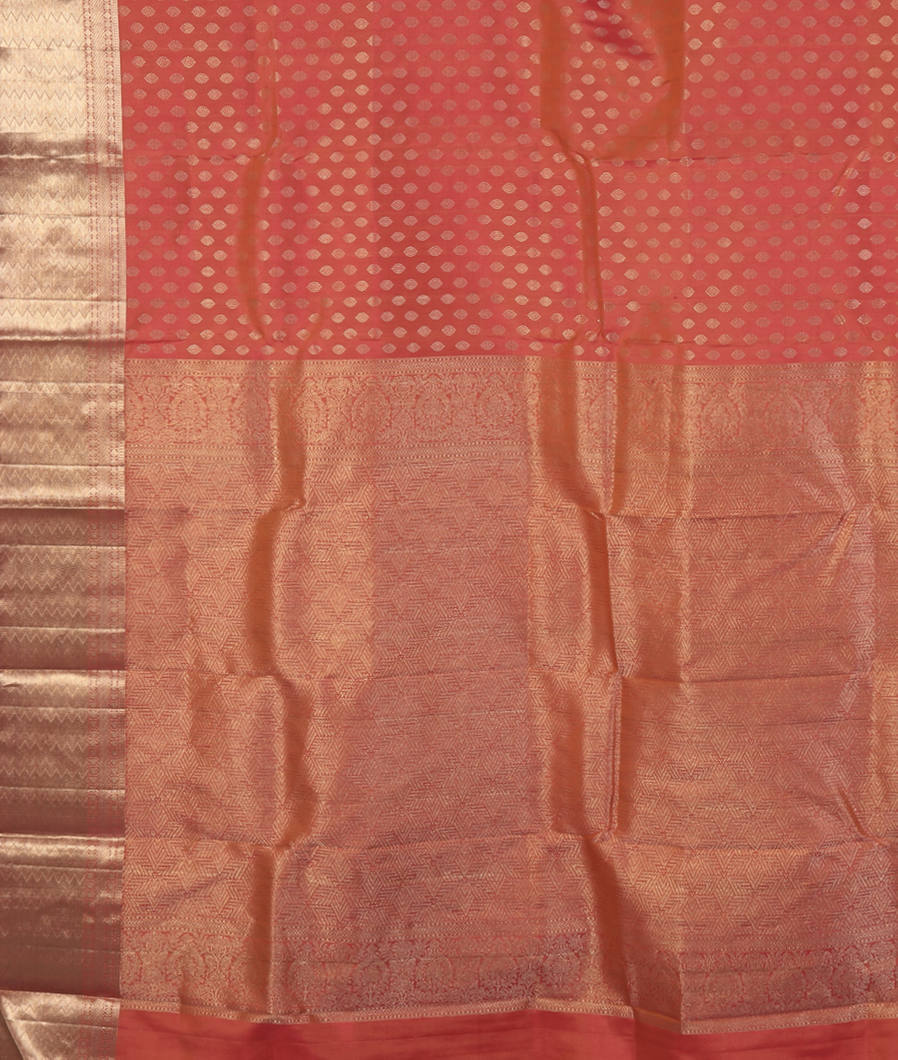 Orangish Pink Handwoven Kanjivaram Silk Saree T4332374