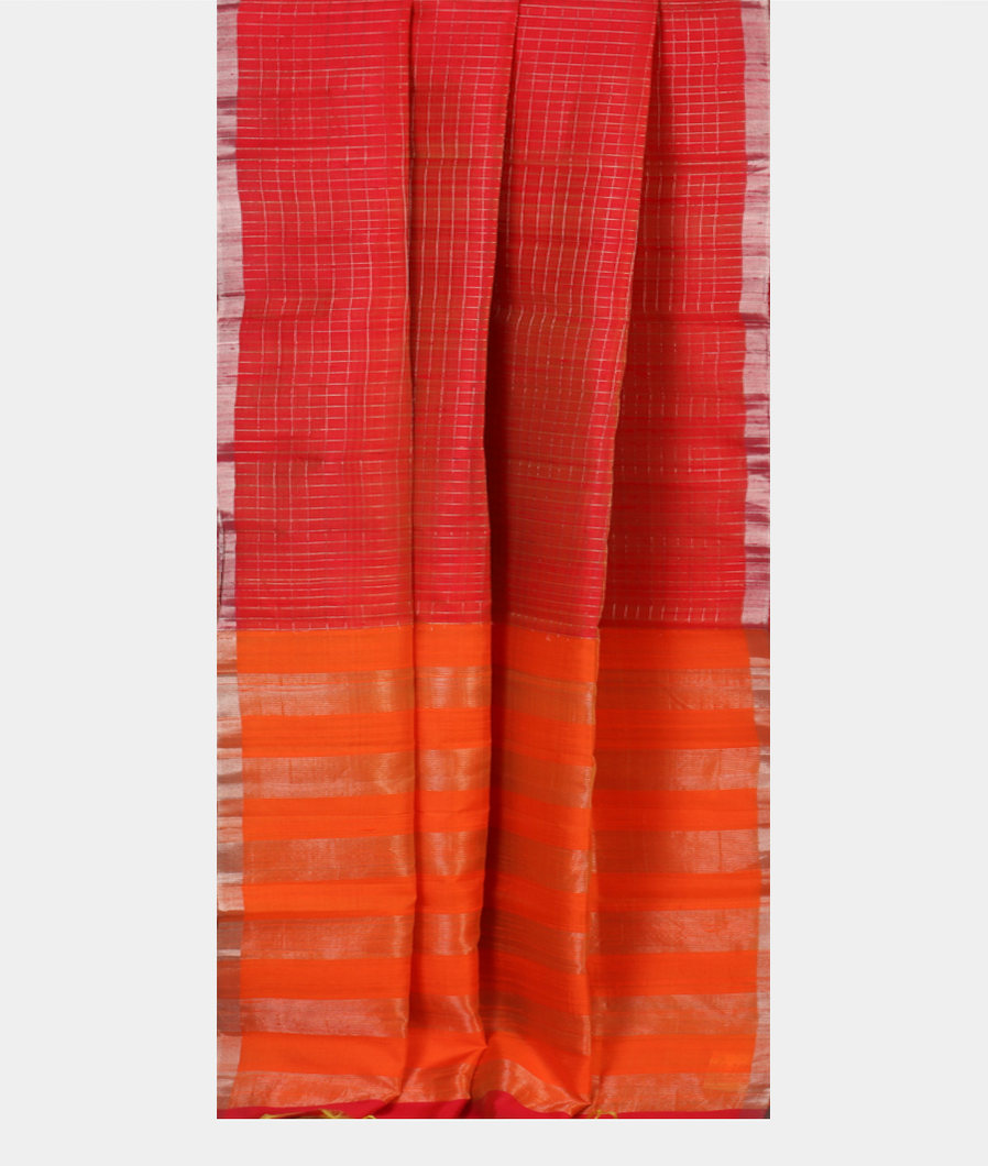 Orangish Pink Woven Raw Silk Saree T4457922