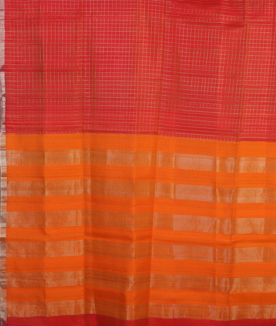Orangish Pink Woven Raw Silk Saree T4457924