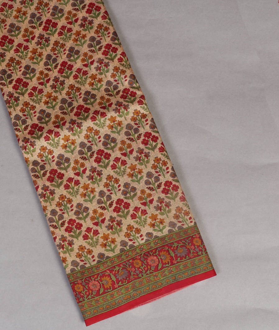 Beige Printed Silk Saree T444553-image