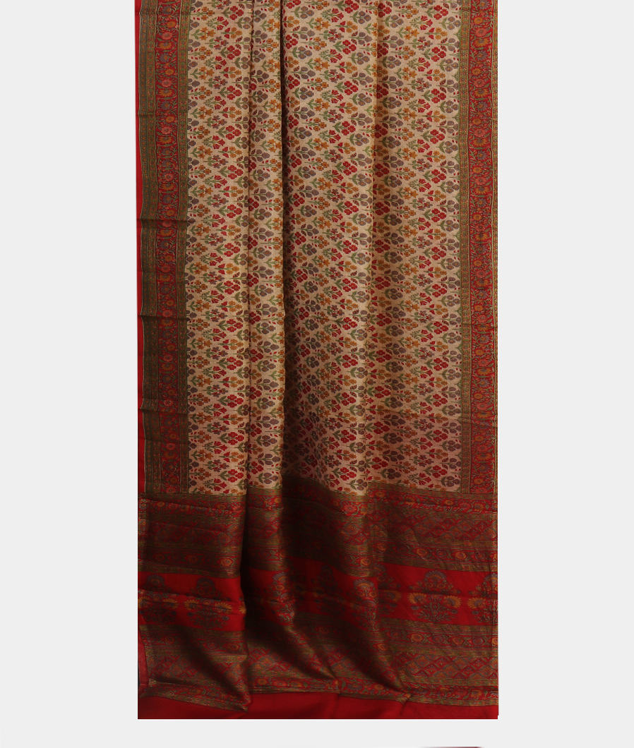 Beige Printed Silk Saree T4445532