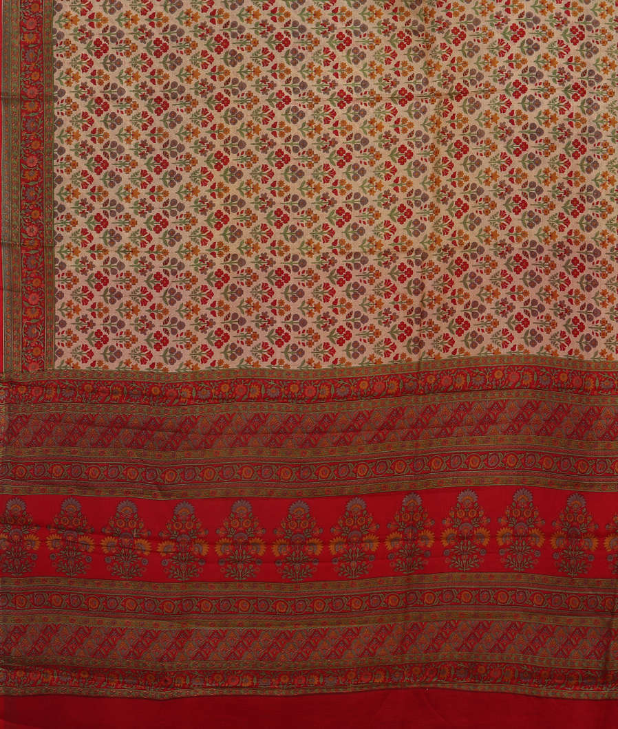 Beige Printed Silk Saree T4445534