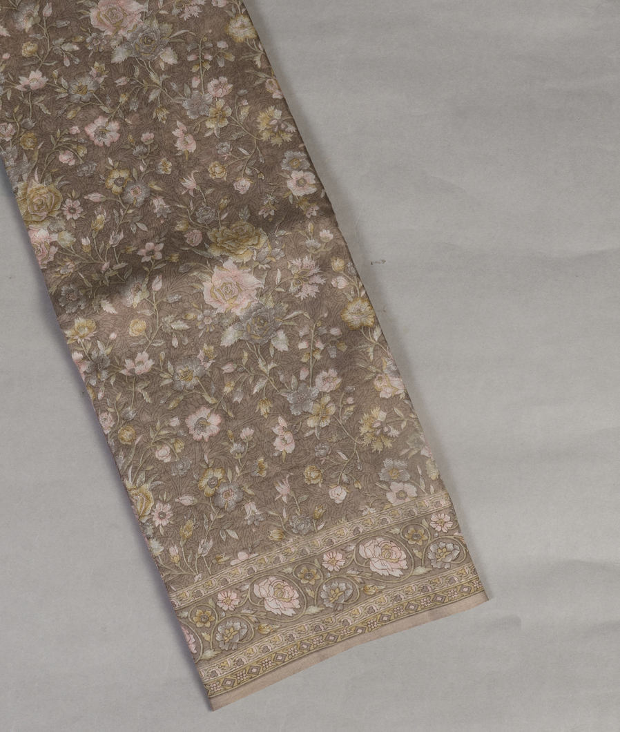 Grey Printed Silk Saree T444532-image