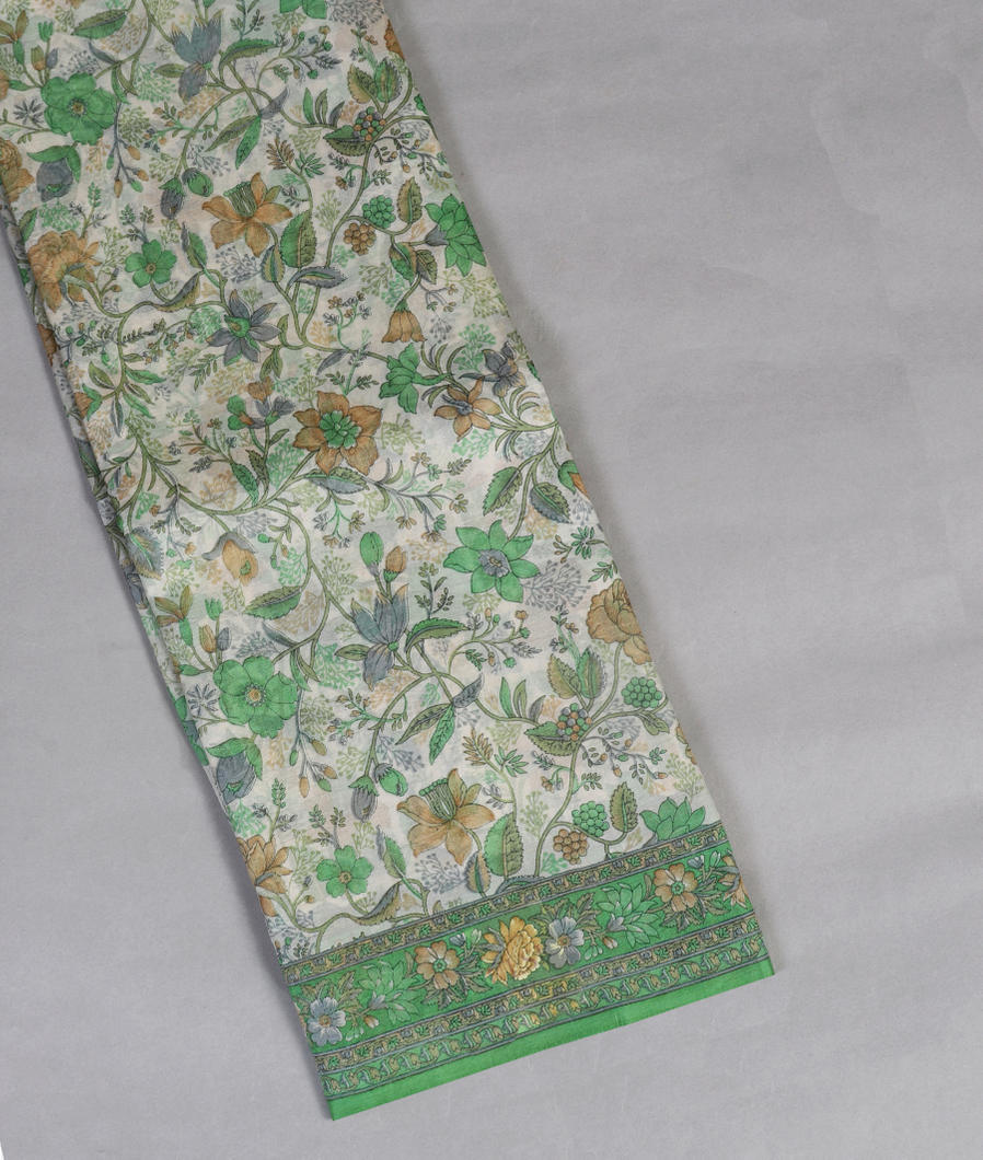 Off-White Printed Silk Saree T444528-image