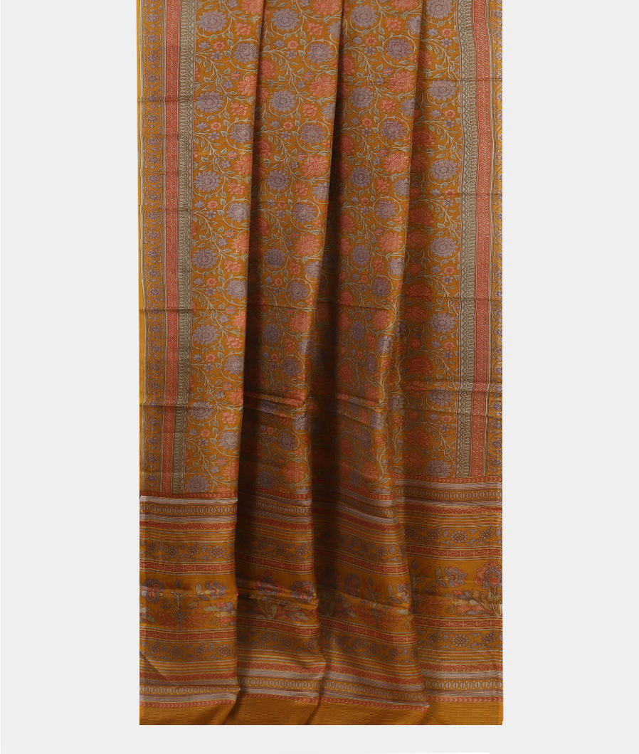 Mustard Yellow Printed Silk Saree T3740342