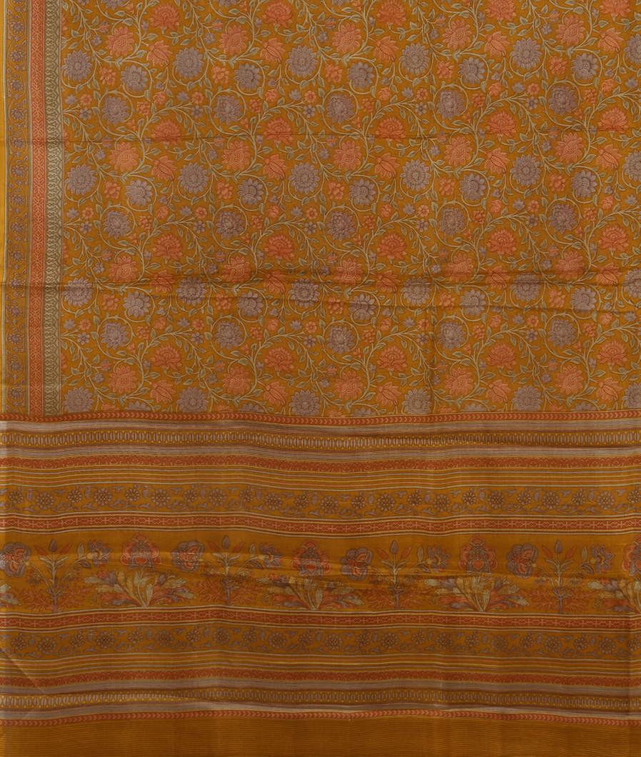 Mustard Yellow Printed Silk Saree T3740344