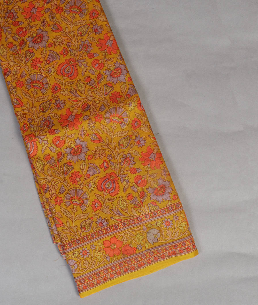 Yellow Printed Silk Saree T423266-image