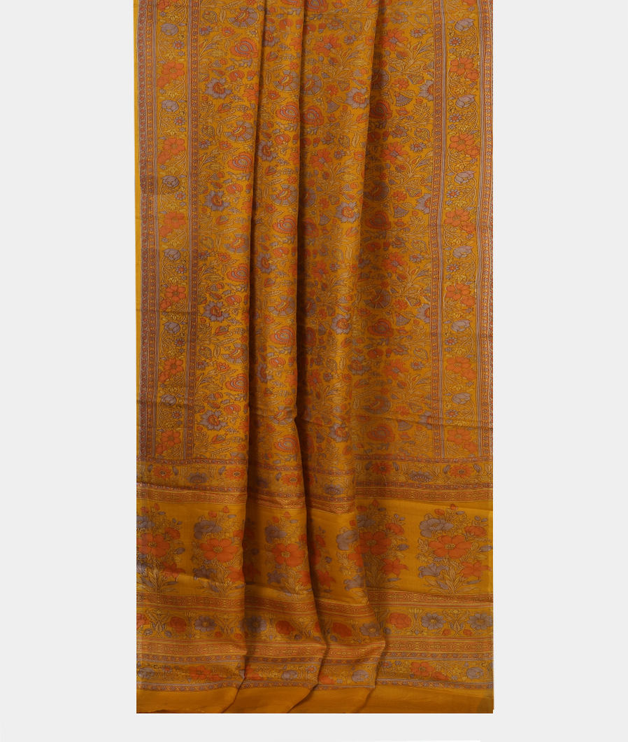 Yellow Printed Silk Saree T4232662