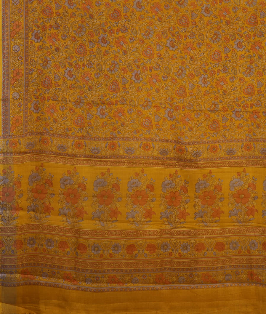 Yellow Printed Silk Saree T4232664