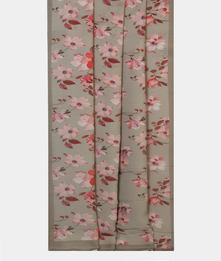 Grey Crepe Silk Saree T4308342