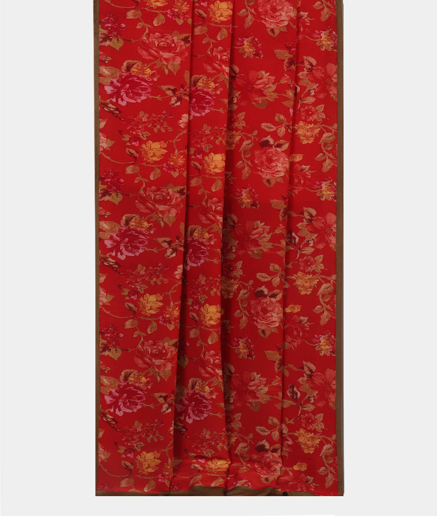 Red Satin Crepe Silk Saree T4344412