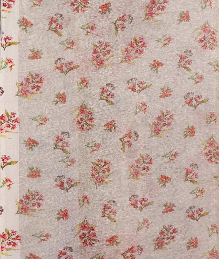 White Linen Printed Saree T4420603